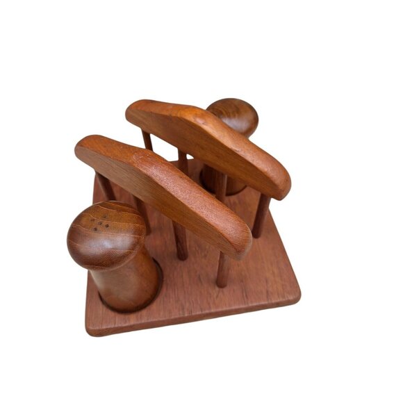 Vintage Gailstyn-Sutton Teak Wood Salt & Pepper Shakers &Napkin Holder - Picture 3 of 15